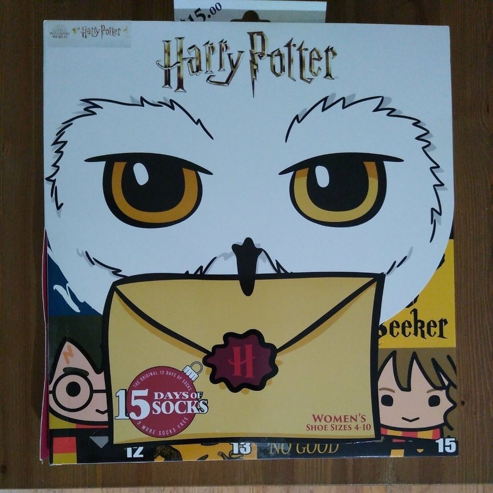 Womens Harry Potter Hedwig 15 Days of Socks Advent Calendar Shoe Sizes 4-10